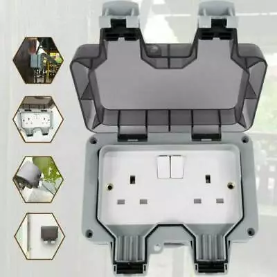 £11.99 • Buy IP66 Waterproof Outdoor 13A 2 Gang Storm Switched Twin Double Socket Outside Use