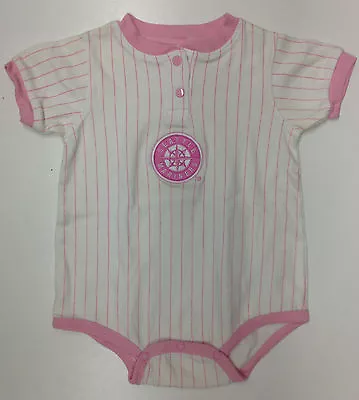 Baby Bodysuit - Seattle Mariners Licensed - White With Pink Pin Strips One Piece • $10.99