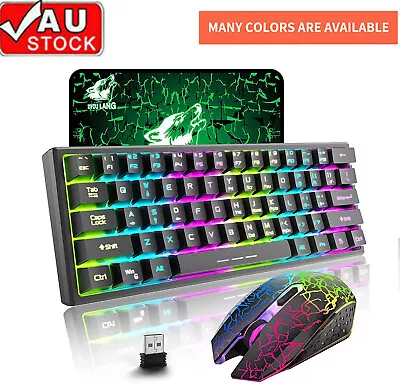 60% Wireless Gaming Keyboard And Mouse Set RGB Rainbow Rechargeable Mechanical • $22.99