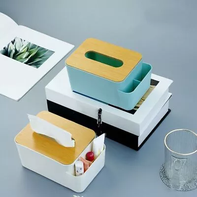 Rectangular Tissue Box Bamboo Cover Toilet Paper Box  Bedroom • $16.25