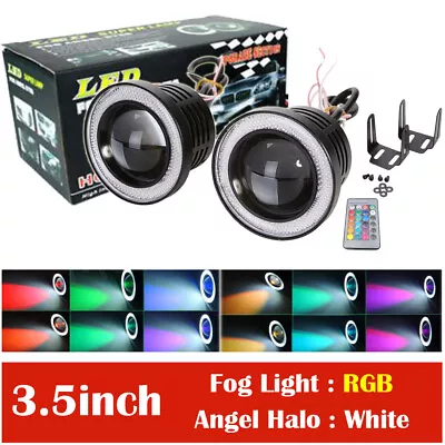 2x 3.5  RGB LED Projector Fog Lights Driving W/ White COB Angel Eyes Halo Rings • $34.99