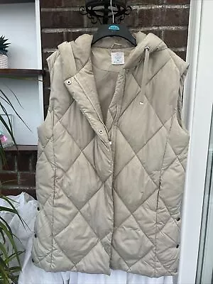 Primark Cream Beige Light Brown  Oversized Longline Padded Gilet Size M 12/14/16 • £5