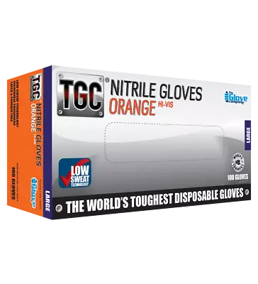 TGC Black/Orange Nitrile Disposable Gloves Box 100 | L • $47