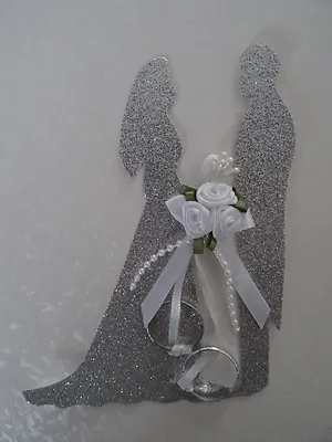1 X Decorative Silver Bride And Groom Topper With Boquet Of Flowers And Rings • £3.55