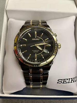 Seiko SKA366 Men's Black Dial Stainless Steel Two-Tone Kinetic Dress Watch • $300