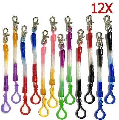 12Pc SPIRAL KEY CHAIN Retractable Clip Ring Stretchy Coil Spring Keyring UK • £7.99