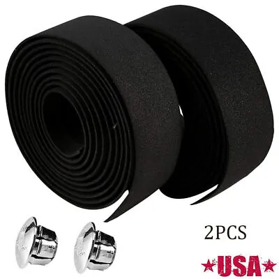 Road Bike Handlebar Tapes Foam Bicycle Anti-Slip Grip Wrap With Plugs Black • $7.95