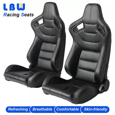 2pcs Car Racing Seats Black + Orange Faux Leather Adjustable Seats W/2 Sliders • $399.37