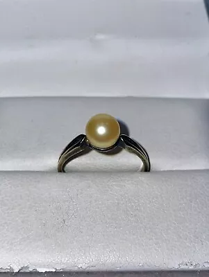 Vintage Solid Sterling Silver Natural Saltwater Pearl Solitaire Ring Size 7 • $39.99