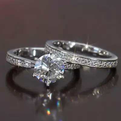 2.32CTW Round Moissanite Engagement Bridal Gift Ring Set 14k White Gold Plated • $183.30