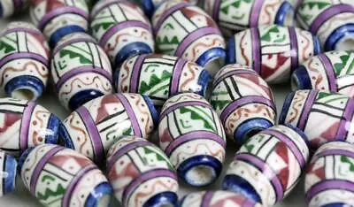£3.99 • Buy Ceramic Glazed  Hair & Crafts  BEADS  - Hand Painted In Peru -Oval V079