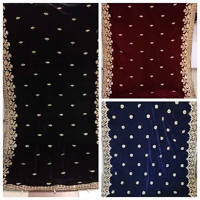 Velvet Shawl/Stole In Golden Thread Embroidery - Available In 3 Colours • £26