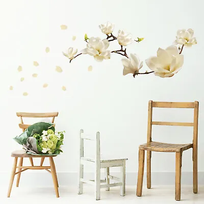 Walplus Wall Sticker White Magnolia Flower Plant Living Room Spring Decoration • £6.95