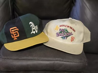 2x 1989 Oakland A’s SF Giants World Series Battle Of The Bay Unworn Vintage Caps • $66.89