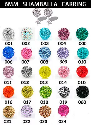 £2.99 • Buy Shamballa Style Stainless Steel Stud Earrings - 6mm Crystal Clay Beads-uk Seller