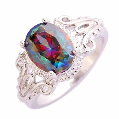 925 Sterling Silver Rainbow Mystical Fire Topaz Fashion Jewelry Ring Size 10 • $15.74