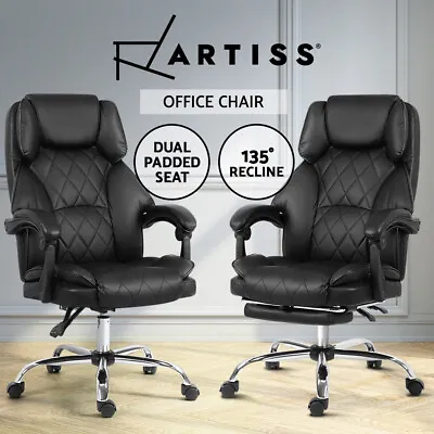 Artiss Executive Office Chair Leather Computer Desk Chairs Racer Recliner Black • $139.95