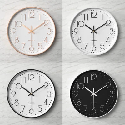 $24.99 • Buy Hanging Wall Clock Quartz Round Silent Non-Ticking White Black Gold Battery 29cm