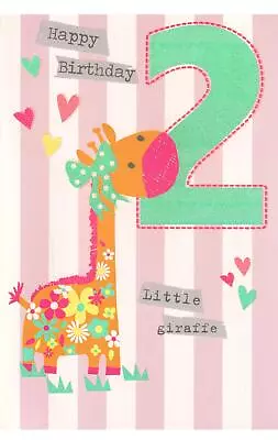 Cute Glittery Birthday Card For 2 Year Old Girl - Little Giraffe - Larger Format • £2.79