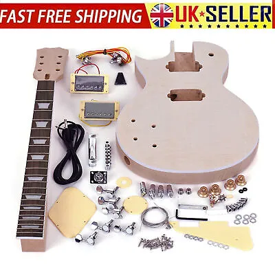 LP Style Unfinished Electric Guitar DIY Kit Set Mahogany Body & Neck Wood U9F5 • £89.99