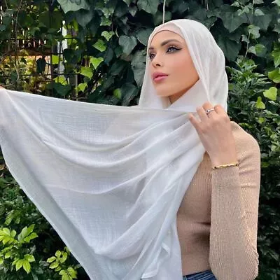 Women Polyester Scarf Hijab Shawls Wraps Muslim Headband Turban Solid Color • $12.21