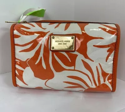 Michael Kors Jet Set Cosmetic Bag Orange Floral Zip Vinyl  Zip  M6 • $44.99