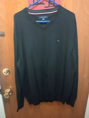 NWOT TOMMY HILFIGER Men's Long Sleeve Pullover V-Neck Sweater Size 2XL- Black • $22