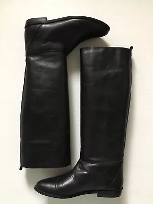 Nina Genuine Black Leather Boots Knee High Riding Style Made In Argentina 6.5 B • $69