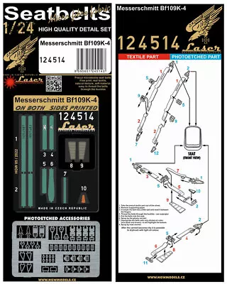 HGW 1/24 Messerschmitt Bf 109K-4 Pre-cut (laser) Seatbelts • $13.48