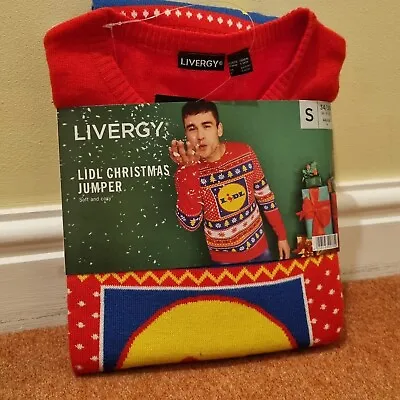 Mens Lidl Logo Christmas Xmas Jumper Red Size 34/36 Small Official Festive Gift • £19.99