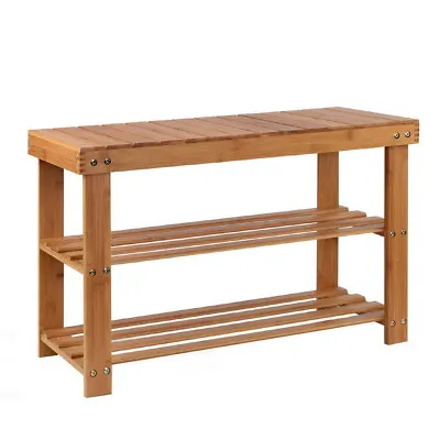 $41.95 • Buy Artiss Bamboo Shoe Rack Wooden Seat Bench Organiser Shelf Stool