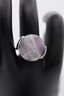 Vintage 7.5 Cocktail Ring Marble Stone Round Rock Purple Silver Tone • $15.99