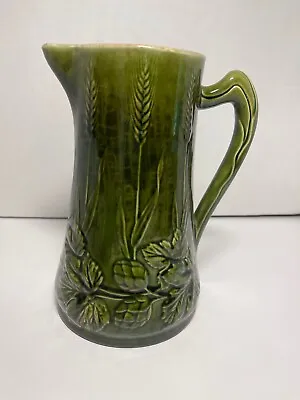 Antique English Majolica Pitcher W Wheat & Oak Leaves Signed F2 C1890 • $95