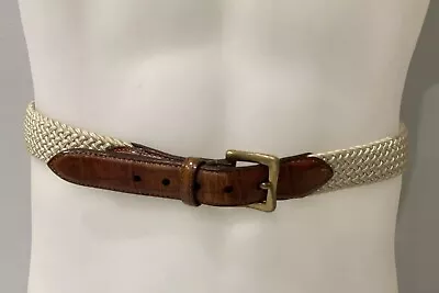 Martin Dingman Men’s Sz 36 Woven Belt Leather Tips Brass Buckle Stretch Handmade • $29.95