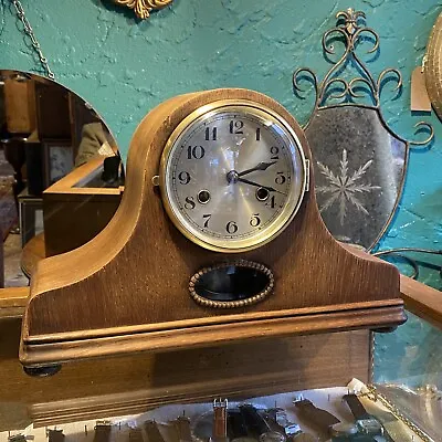 Antique FHS Fully Working German Mantle Clock Brass Napoleon Hat Edwardian • £95