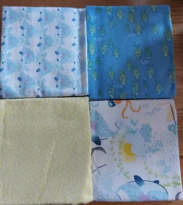 4 Fat Quarters Cotton Flannelette Fabric Material  Patterns Matching Fish Theme • £10