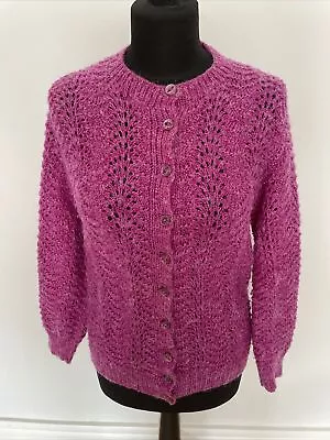 Hand Knitted Purple Knitted Cardigan Size 12 • £35