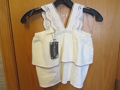 Matilda Jane Girls Top Size 8 Cream NWT Coconut Cotton Tank With Lace • $16.99