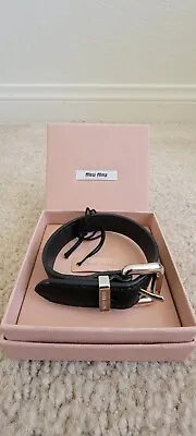 Brand NWT Auth Miu Miu Leather Bracelet Silver Buckle S/M Black • $119