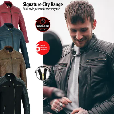 Mens Leather Casual Biker Jacket Coat Soft Motorcycle Genuine Biker Style Fit • £66.99