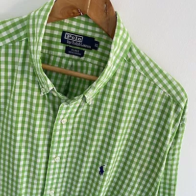 Mens Ralph Lauren Green Check Regular Fit Short Sleeve Shirt Size XL X Large • £6.50