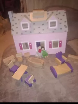 Melissa & Doug Fold & Go Wooden Dollhouse With Furniture Complete Nice  • $70