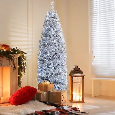 7 FT Slim Christmas Tree Hinged 350 Cold White LED Lights 670 Branch Tips • $59.99