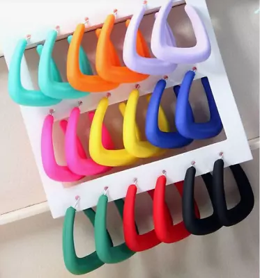 NEW ON TREND 80s ACRYLIC HOOP EARRINGS MANY COLOURS UK SELLER • £6.99