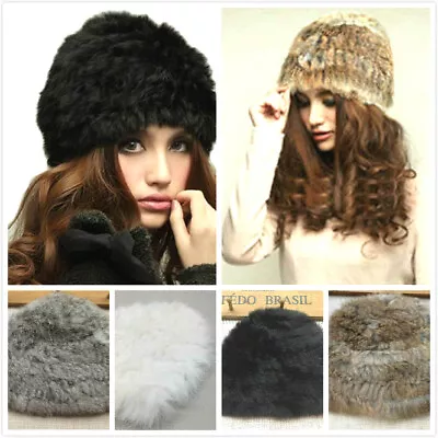 Womens Russian Real Fur Hat Rabbit Mink Beanie Soft Cossack Hat Winter Ski Cap • £5.20