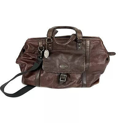 Fossil Dark Brown Leather Weekender Duffle Bag • $99.95