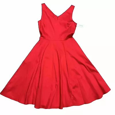 Eva Rose Size Small Fit Flare Dress Red Hourglass V Neck Sleeveless Rockabilly • $39.99