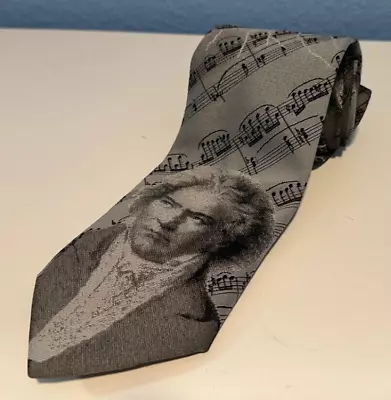 Beethoven Tie Bravo Design Gray Black Polyester 55.75  L X 3.5  W • $10