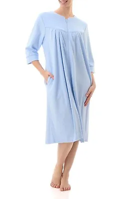 Ladies Givoni Blue Zip Front Cotton Towelling Dressing Gown Robe 3/4 Sleeve (87) • £49.60