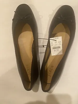 J Crew Black Leather Classic Ballet Flat With Black Ribbon Binding Size 10.5M • $79